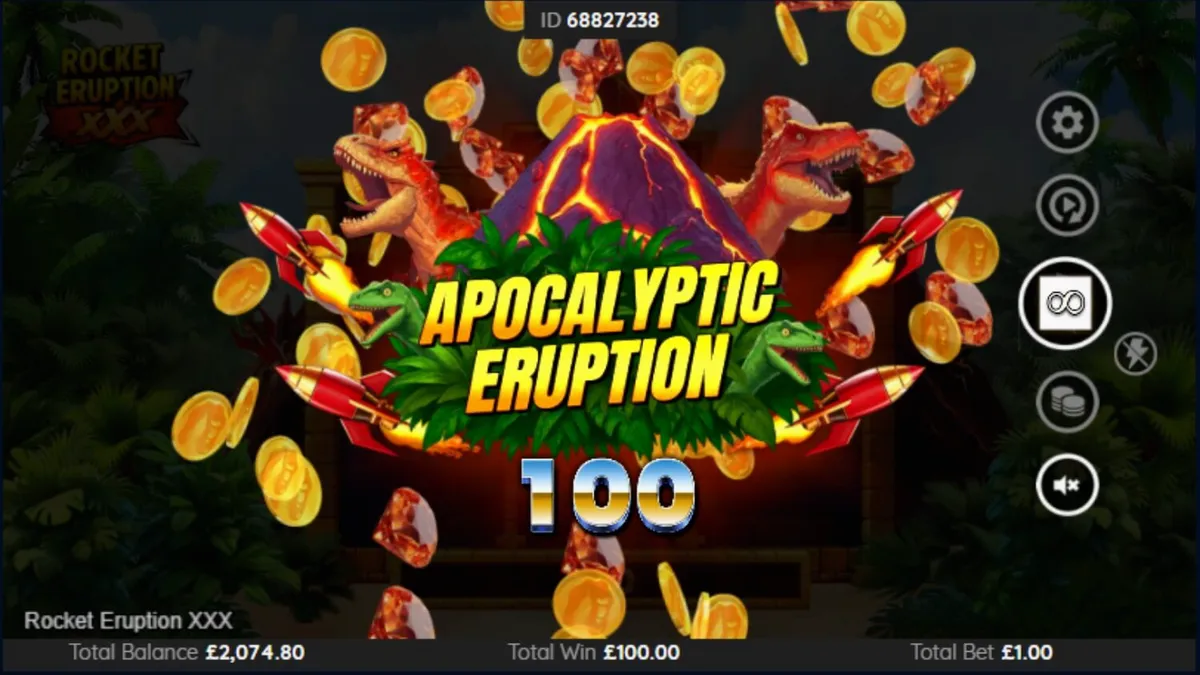 Tampilan visual slot Rocket Eruption XXX dengan tema gunung berapi dan roket
