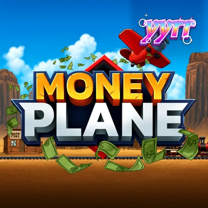 Tampilan visual pesawat dalam permainan Money Plane dengan latar belakang bertema petualangan.